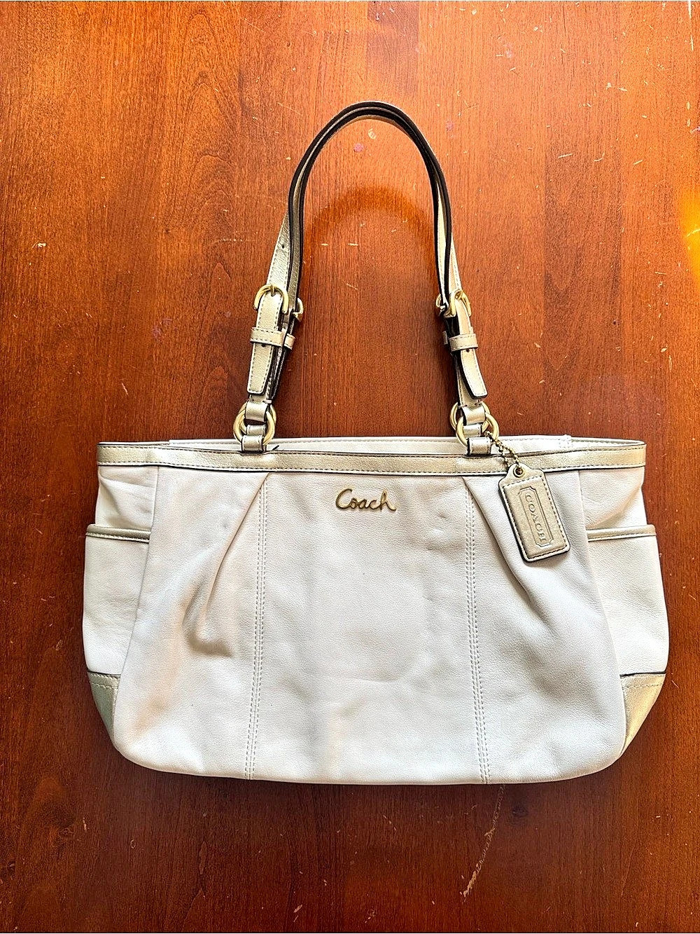 Coach Leather Cream and Gold Tote / Shoulder Bag